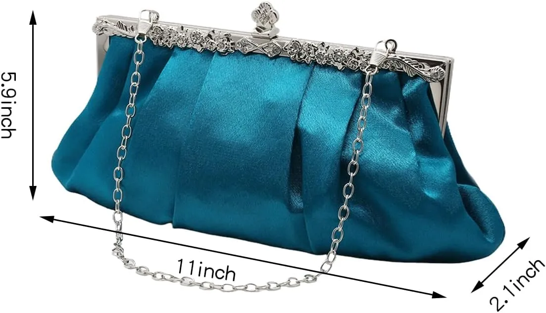Women Satin Pleated Evening Purse Decoration Retro Clutch Elegant Palace Handbag for Party Prom Banquet Wedding