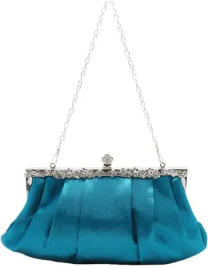 Women Satin Pleated Evening Purse Decoration Retro Clutch Elegant Palace Handbag for Party Prom Banquet Wedding