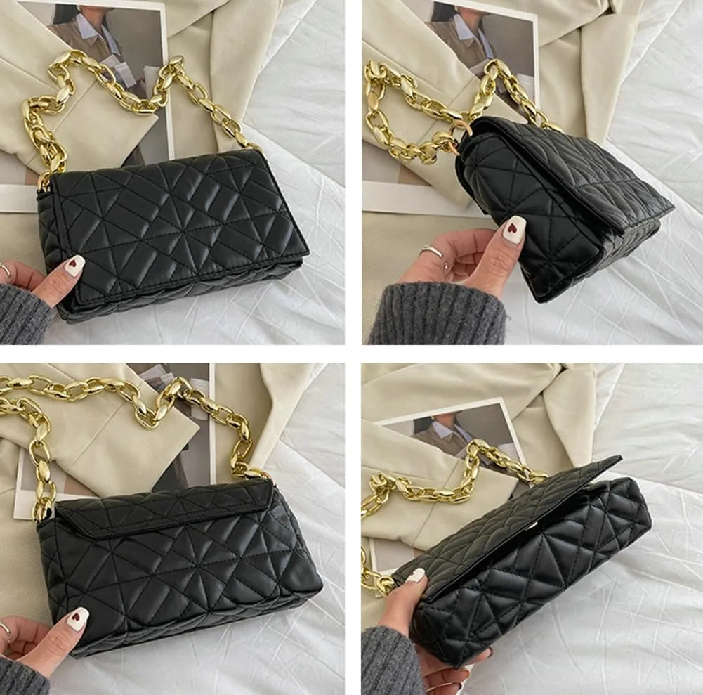 Women Small Quilted Crossbody Bags Stylish Designer Evening Bag Clutch Purses and Handbags with Chain Shoulder Strap