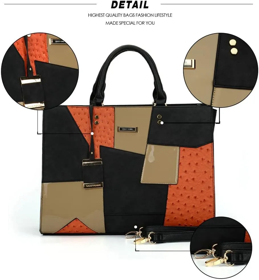 Women Tote Bags Fashion Briefcase Bag Color Patchwork Leather Satchel Handbags Large Totes Purse Shoulder Bag