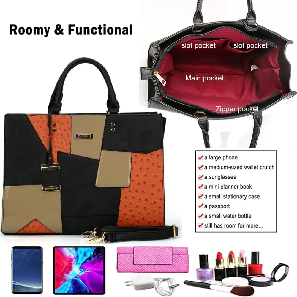 Women Tote Bags Fashion Briefcase Bag Color Patchwork Leather Satchel Handbags Large Totes Purse Shoulder Bag