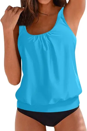 Womens 2 Piece Swimsuits with Boy Shorts 2025 Plus Size Blouson Tankini Tops Ladies Loose Bathing Suits