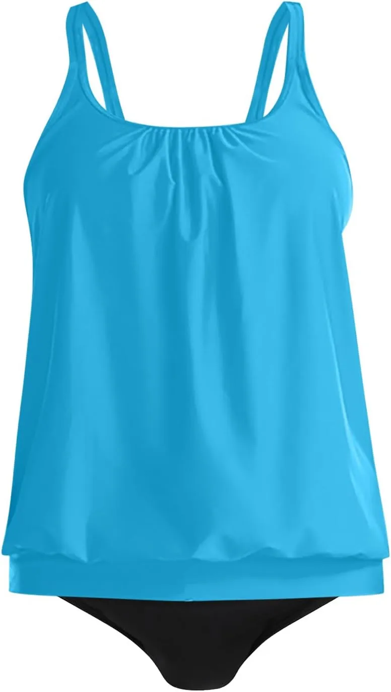 Womens 2 Piece Swimsuits with Boy Shorts 2025 Plus Size Blouson Tankini Tops Ladies Loose Bathing Suits