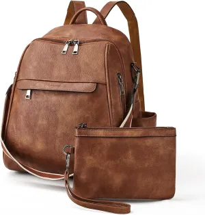 Womens Backpack Purse Leather: Fashion Convertible Ladies Shoulder Bag Travel Women Backpack Purse with Wristlet