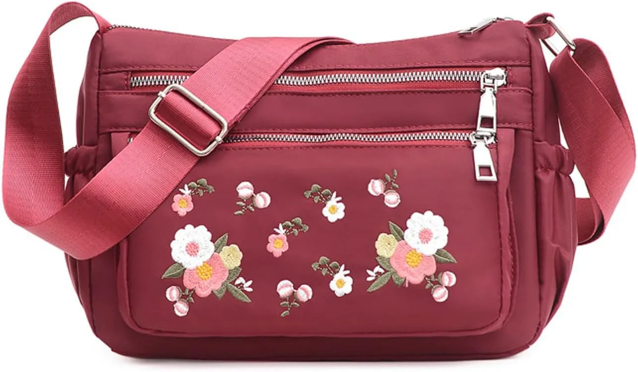 Women's Canvas Embroidery Floral Large Capacity Shoulder Bag,Fashion Elegant Adjustable Casual Anti Thief Bag