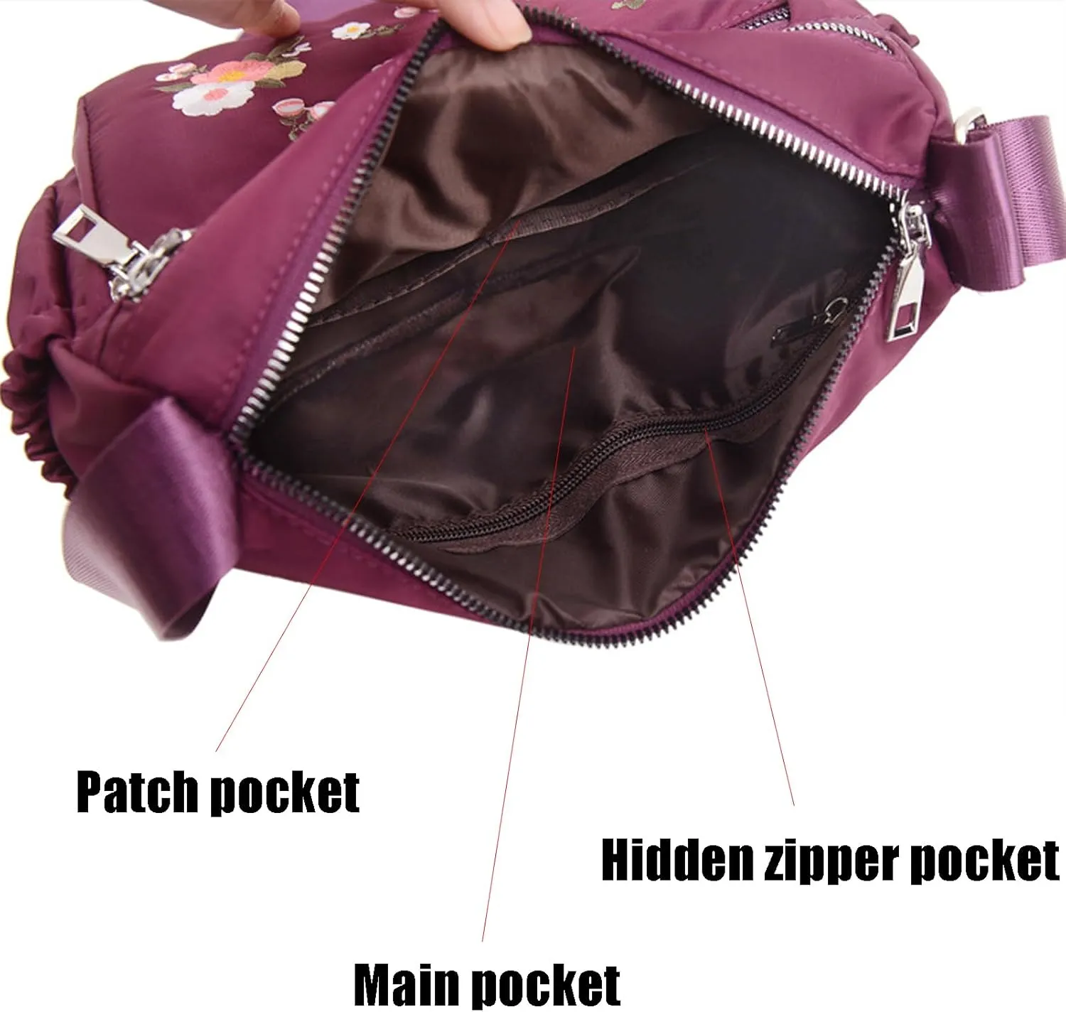 Women's Canvas Embroidery Floral Large Capacity Shoulder Bag,Fashion Elegant Adjustable Casual Anti Thief Bag