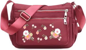 Women's Canvas Embroidery Floral Large Capacity Shoulder Bag,Fashion Elegant Adjustable Casual Anti Thief Bag
