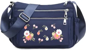 Women's Canvas Embroidery Floral Large Capacity Shoulder Bag,Fashion Elegant Adjustable Casual Anti Thief Bag