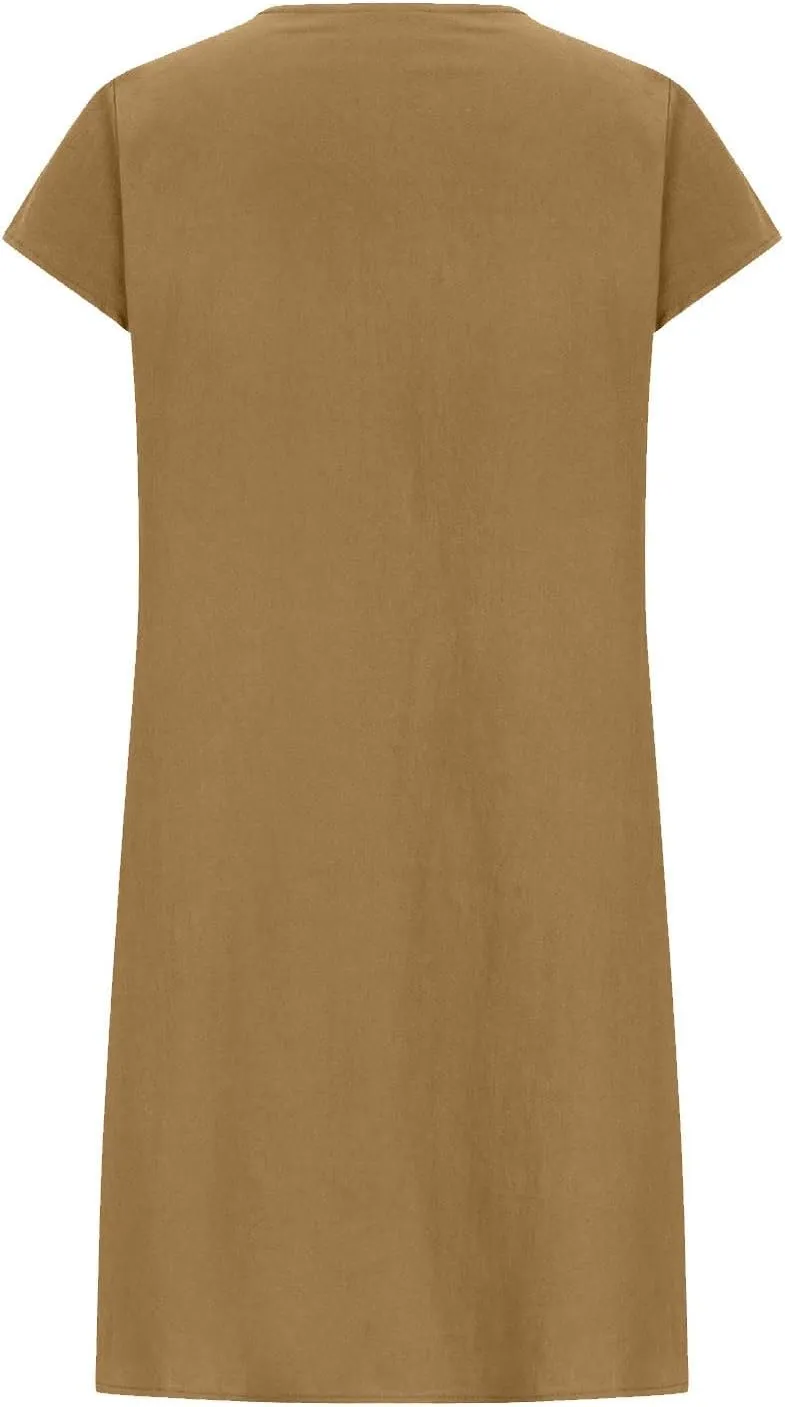 Women's Cotton Linen Summer Dresses 2024 Sleeveless Pleated Dress Casual Knee Length Dress Comfy Summer Lounge Outfits