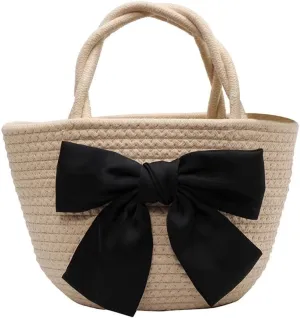 Women’s Cotton Tote Bags Handmade Tote Handbags with Bow Twisted Handles Summer Beach Bag Travel Shopping Handbag