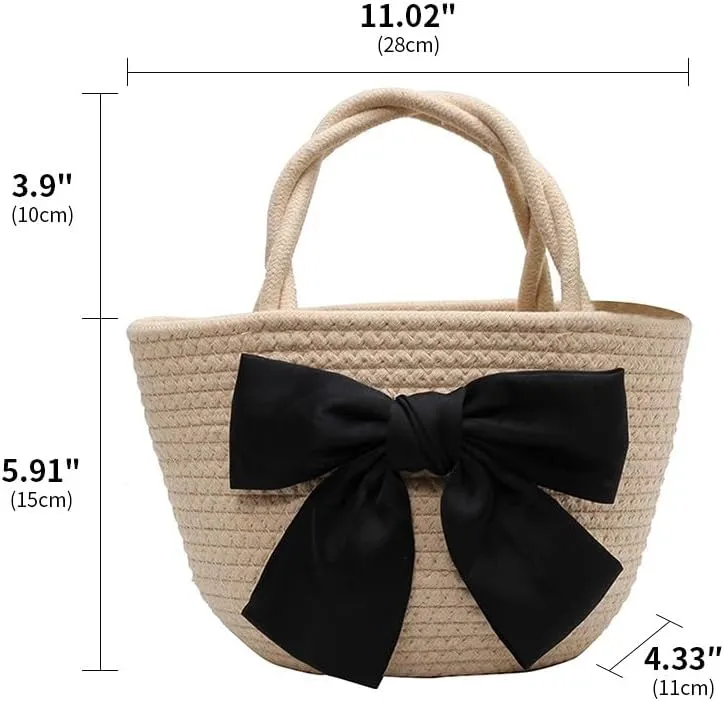 Women’s Cotton Tote Bags Handmade Tote Handbags with Bow Twisted Handles Summer Beach Bag Travel Shopping Handbag