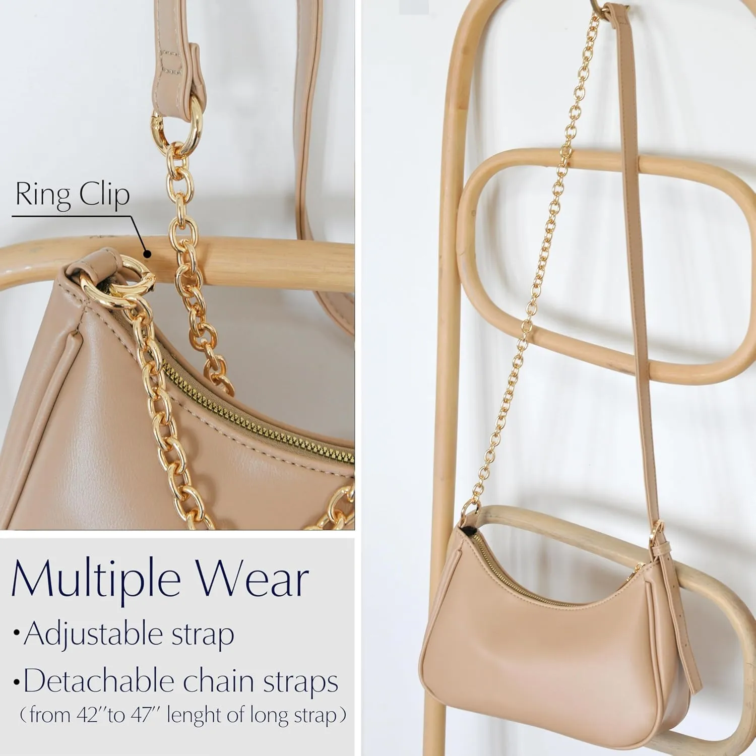 Women's Crescent Shoulder Bag Vegan Leather Chain Cross body bag Convertible Handbag