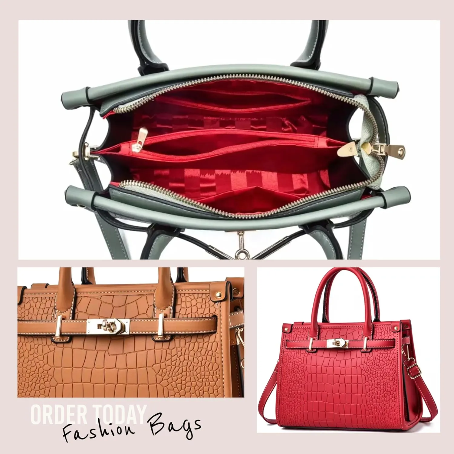 Women's Crocodile Satchel Handbag, Satchel Purse Shoulder Handbag, Top Handle Tote Handbags