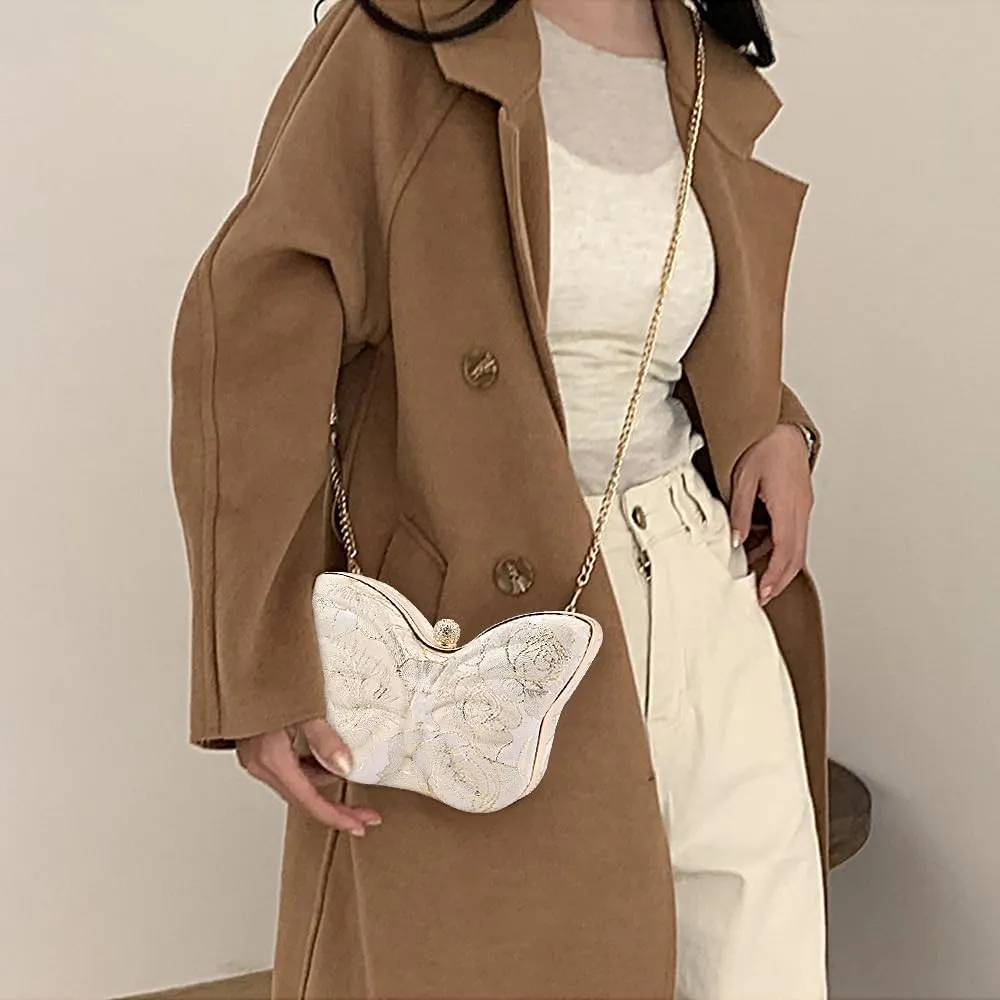 Womens Exquisite Butterfly Evening Bag Embroidery Floral Clutch Purse Party Wedding Prom Handbag Shoulder Bag