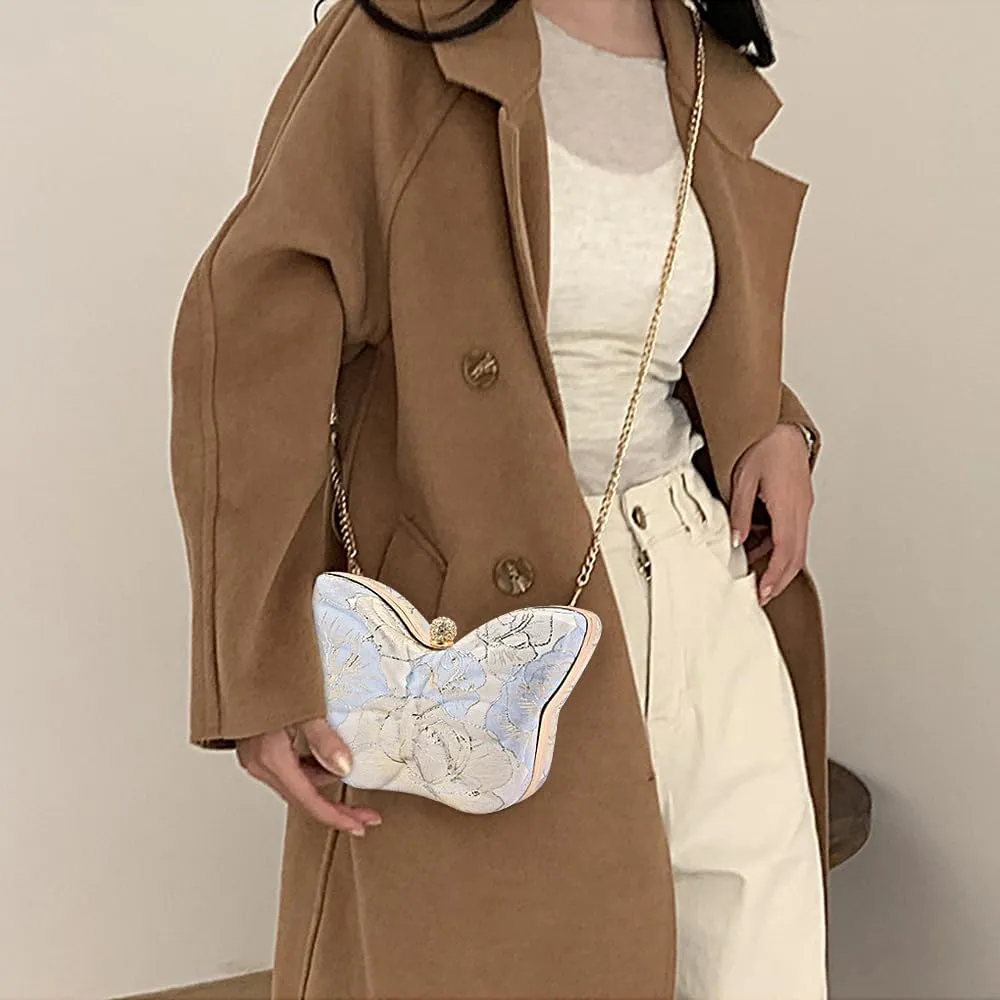 Womens Exquisite Butterfly Evening Bag Embroidery Floral Clutch Purse Party Wedding Prom Handbag Shoulder Bag