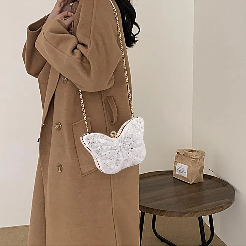 Womens Exquisite Butterfly Evening Bag Embroidery Floral Clutch Purse Party Wedding Prom Handbag Shoulder Bag