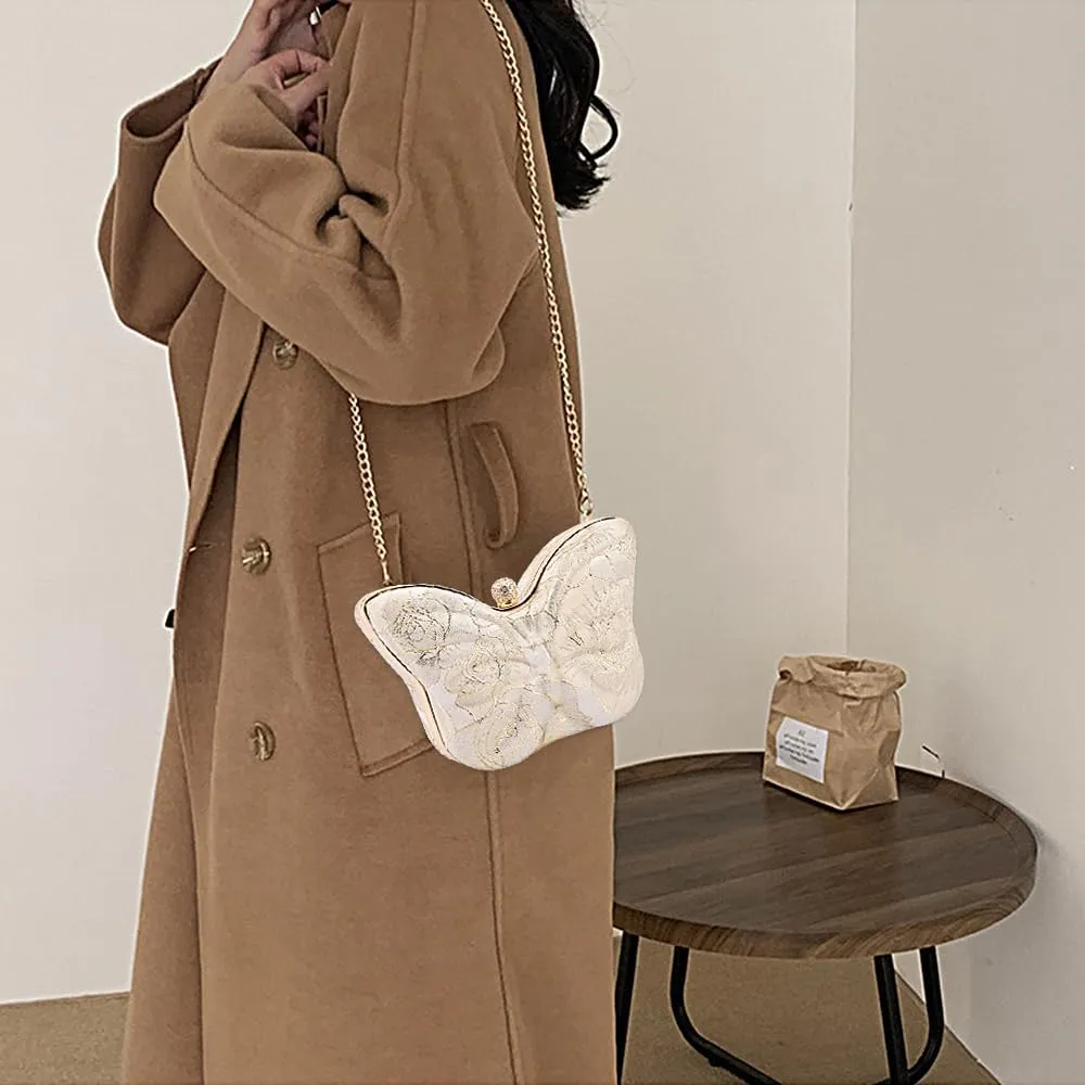 Womens Exquisite Butterfly Evening Bag Embroidery Floral Clutch Purse Party Wedding Prom Handbag Shoulder Bag
