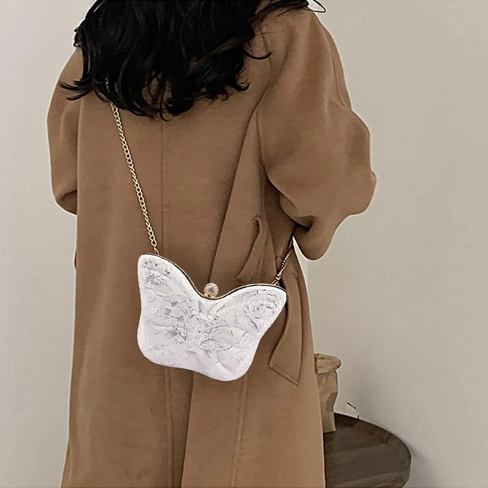 Womens Exquisite Butterfly Evening Bag Embroidery Floral Clutch Purse Party Wedding Prom Handbag Shoulder Bag