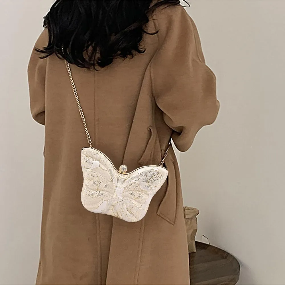 Womens Exquisite Butterfly Evening Bag Embroidery Floral Clutch Purse Party Wedding Prom Handbag Shoulder Bag