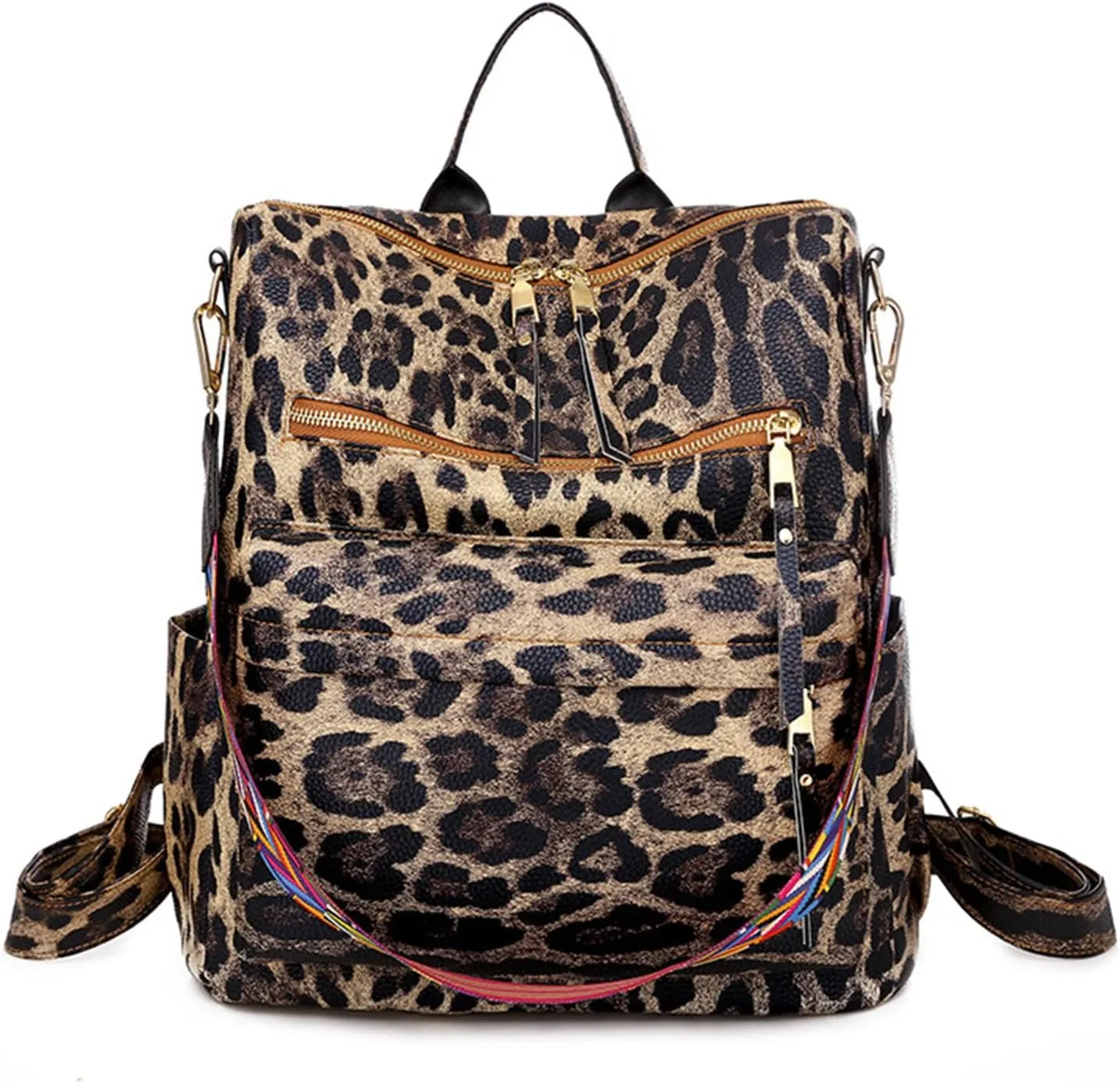 Women's Fashion Retro Backpack Convertible Satchel Shoulder Bag Anti-Theft Travel bag Casual Leather Backpack (Grey), Brown Leopard