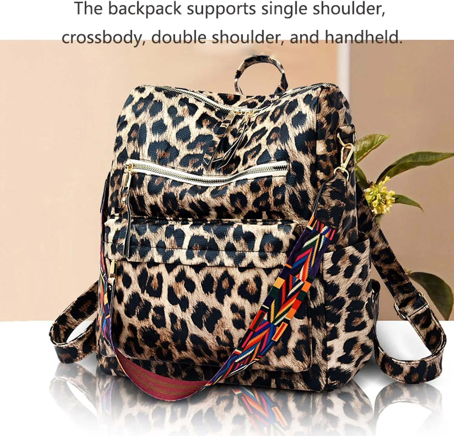 Women's Fashion Retro Backpack Convertible Satchel Shoulder Bag Anti-Theft Travel bag Casual Leather Backpack (Grey), Brown Leopard