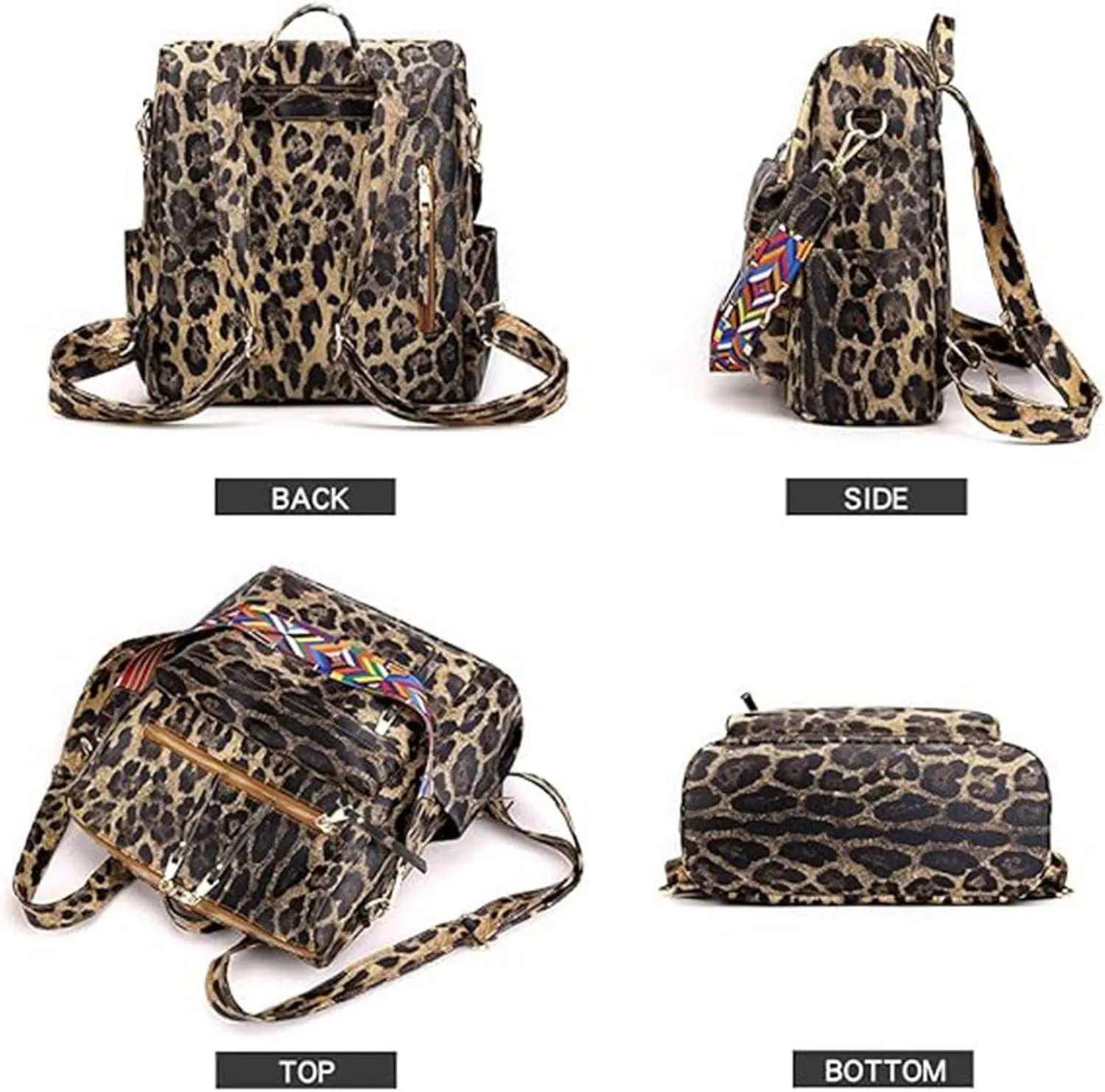 Women's Fashion Retro Backpack Convertible Satchel Shoulder Bag Anti-Theft Travel bag Casual Leather Backpack (Grey), Brown Leopard