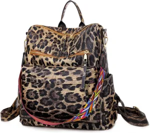 Women's Fashion Retro Backpack Convertible Satchel Shoulder Bag Anti-Theft Travel bag Casual Leather Backpack (Grey), Brown Leopard