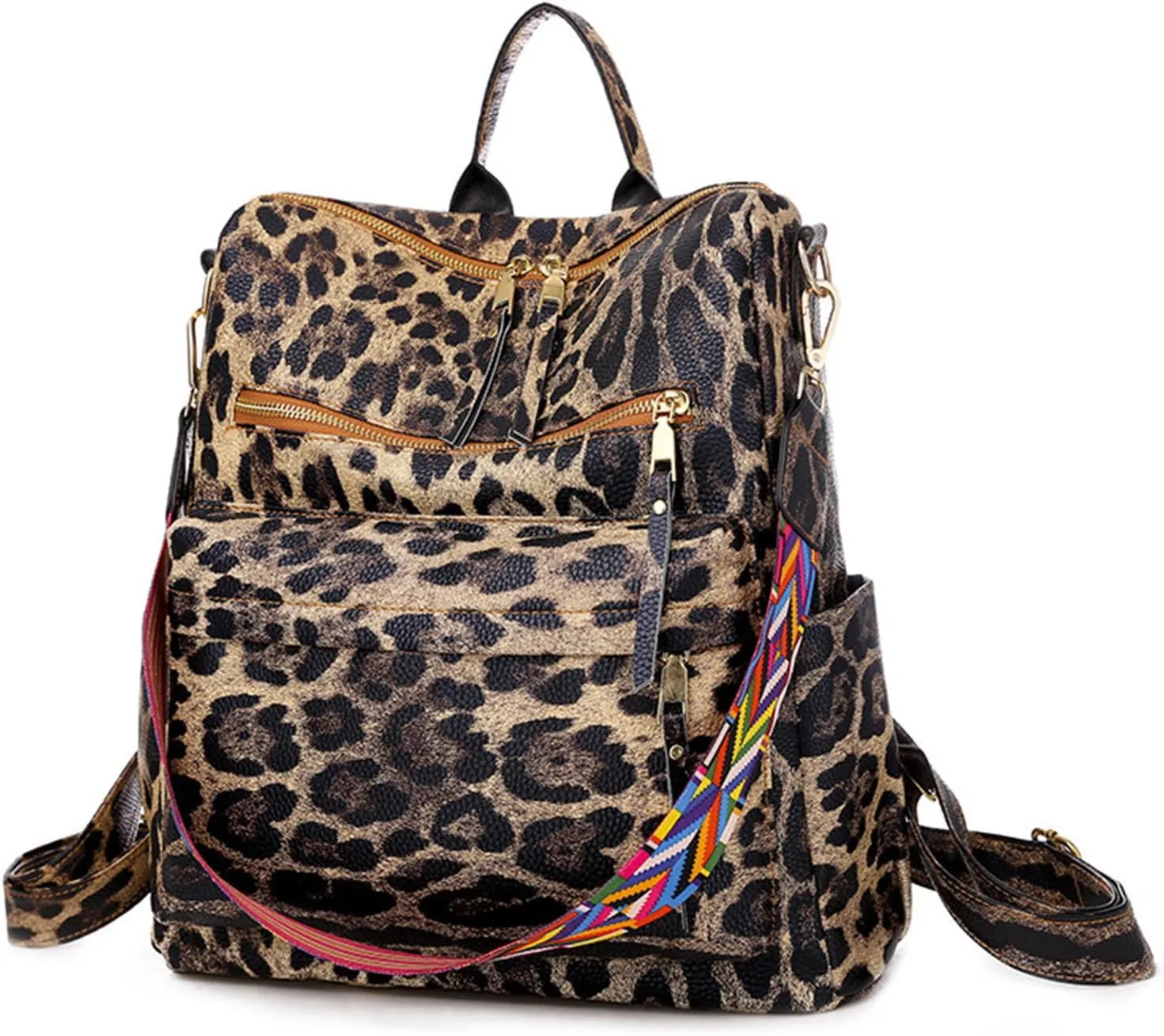 Women's Fashion Retro Backpack Convertible Satchel Shoulder Bag Anti-Theft Travel bag Casual Leather Backpack (Grey), Brown Leopard