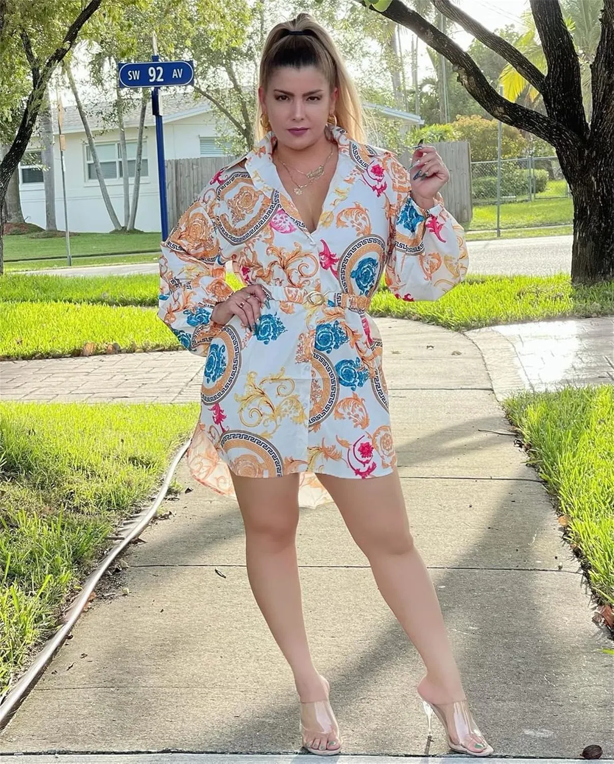 Women's Floral Button Down Shirt Dresses Casual Oversized Long Sleeve Button up Blouses Tops Mini Dress