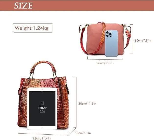 Women’s Floral Embossed Leather Handbag - Large Top Handle Shoulder Bag with Detachable Strap for Everyday