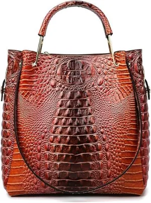 Women’s Floral Embossed Leather Handbag - Large Top Handle Shoulder Bag with Detachable Strap for Everyday