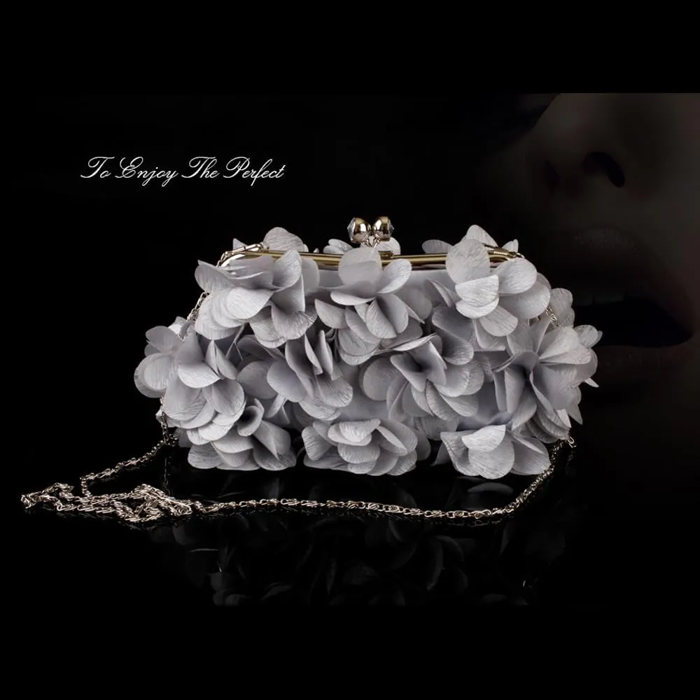 Women's Floral Satin Evening Clutch Bag with Detachable Metal Chain for Wedding, Party, Prom - Shoulder/Crossbody/Handheld
