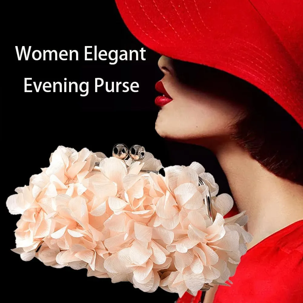 Women's Floral Satin Evening Clutch Bag with Detachable Metal Chain for Wedding, Party, Prom - Shoulder/Crossbody/Handheld