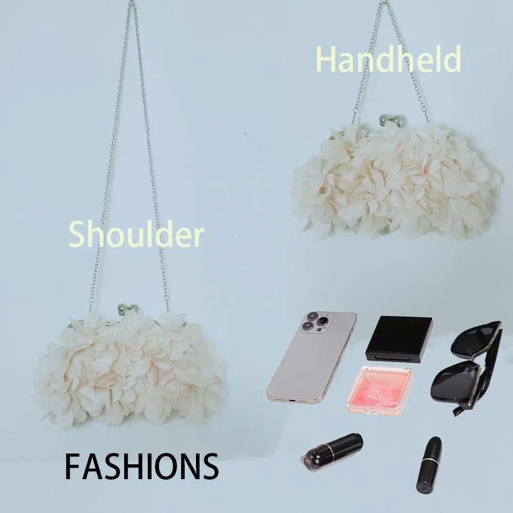 Women's Floral Satin Evening Clutch Bag with Detachable Metal Chain for Wedding, Party, Prom - Shoulder/Crossbody/Handheld