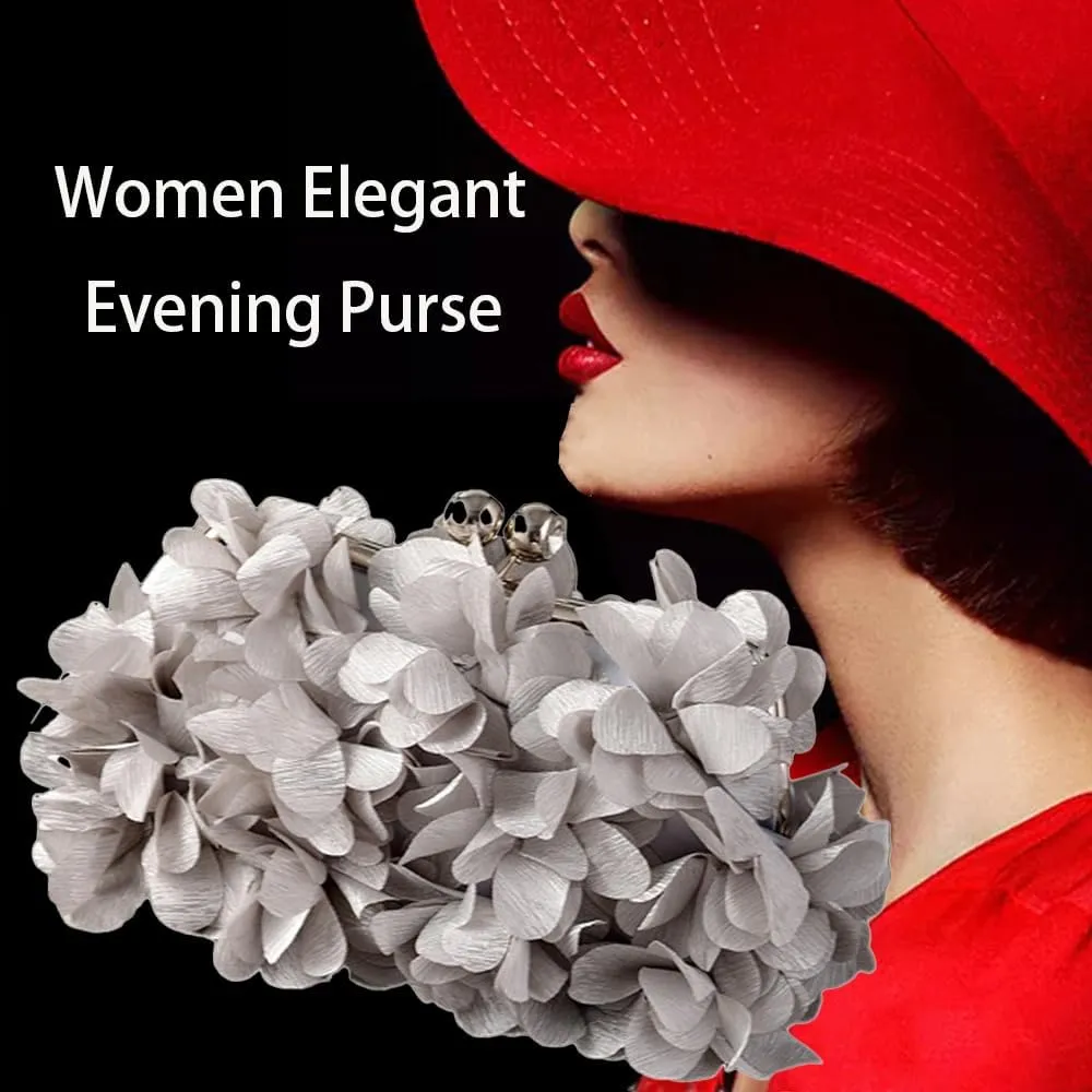 Women's Floral Satin Evening Clutch Bag with Detachable Metal Chain for Wedding, Party, Prom - Shoulder/Crossbody/Handheld