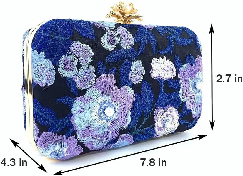 Womens Handmade Embroidery Beaded Evening Clutch Bag Vintage Pearls Handbag Purse for Wedding Prom Cocktail Party