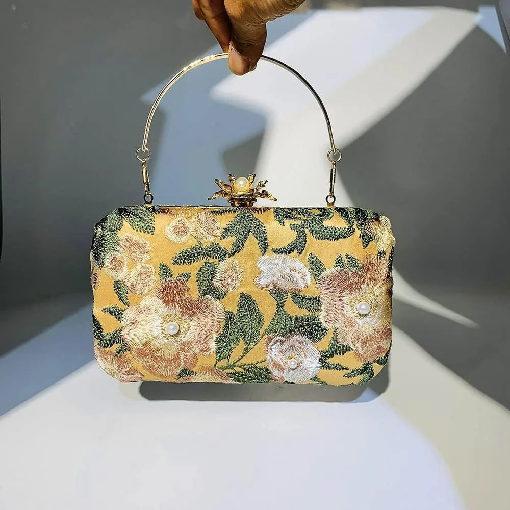 Womens Handmade Embroidery Beaded Evening Clutch Bag Vintage Pearls Handbag Purse for Wedding Prom Cocktail Party