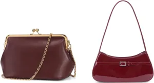 Women's Kiss Lock Crossbody Bag  Y2k Shoulder Bag Red Patent Leather