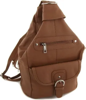 Womens Leather Convertible 7 Pocket Medium Size Tear Drop Sling Backpack Purse Shoulder Bag