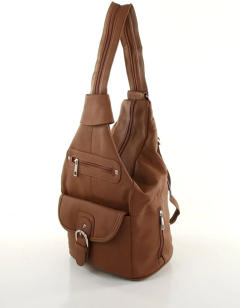 Womens Leather Convertible 7 Pocket Medium Size Tear Drop Sling Backpack Purse Shoulder Bag