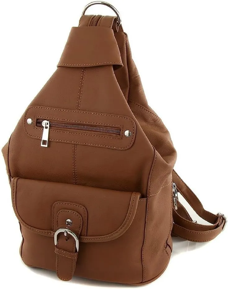 Womens Leather Convertible 7 Pocket Medium Size Tear Drop Sling Backpack Purse Shoulder Bag