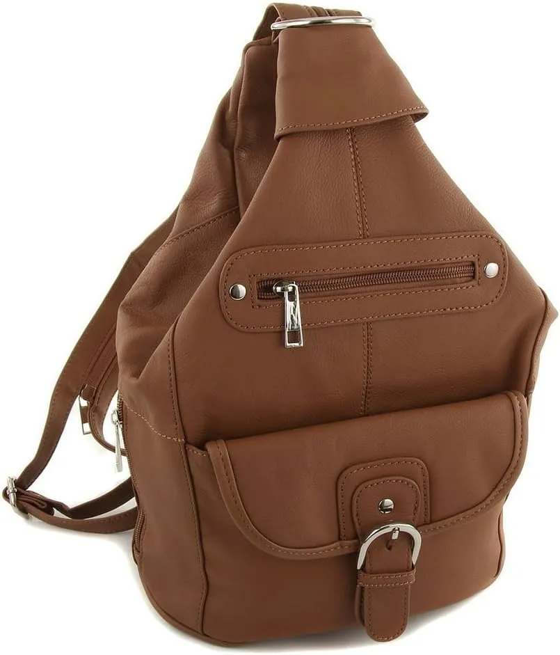 Womens Leather Convertible 7 Pocket Medium Size Tear Drop Sling Backpack Purse Shoulder Bag