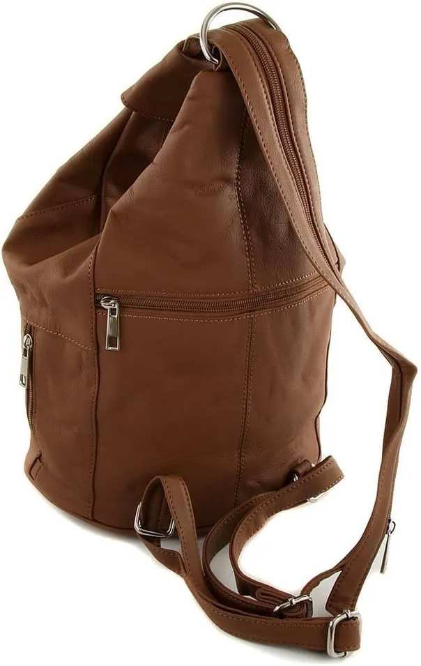 Womens Leather Convertible 7 Pocket Medium Size Tear Drop Sling Backpack Purse Shoulder Bag