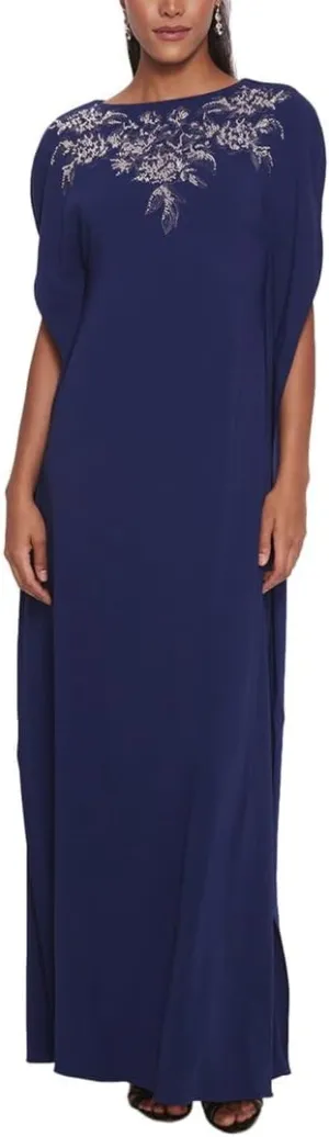 Womens Lightweight Crepe Kaftan Gown, 4, Blue