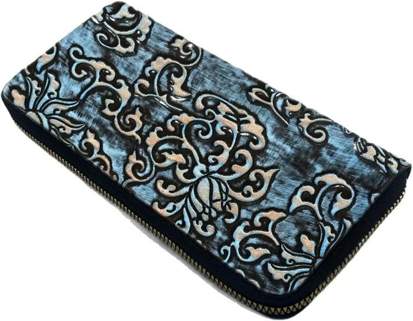 Women's Long Leather Wallet, Vintage Embossed Women's Zipper Wallet, Cell Phone Bag, Clutch Bag
