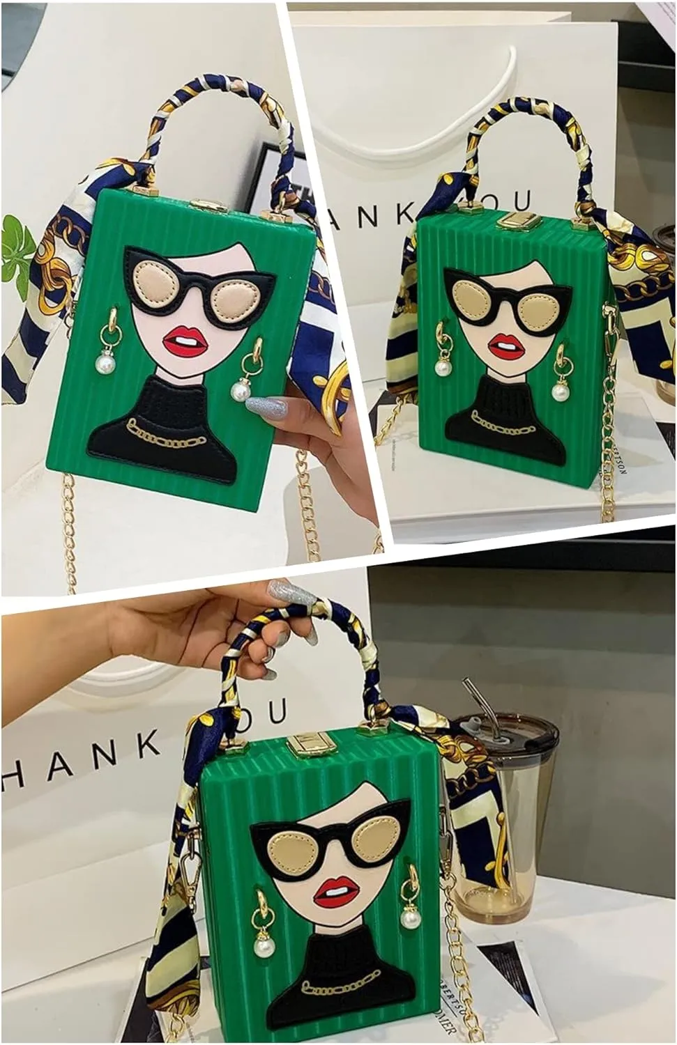 Womens Novelty 3D Lady Face Shoulder Bags PU Leather Top Handle Satchel Handbags Clutch Purse Crossbody Phone Wallet