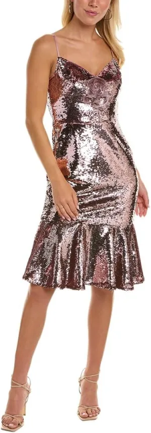 Womens Sequin Cocktail Dress, 6, Pink