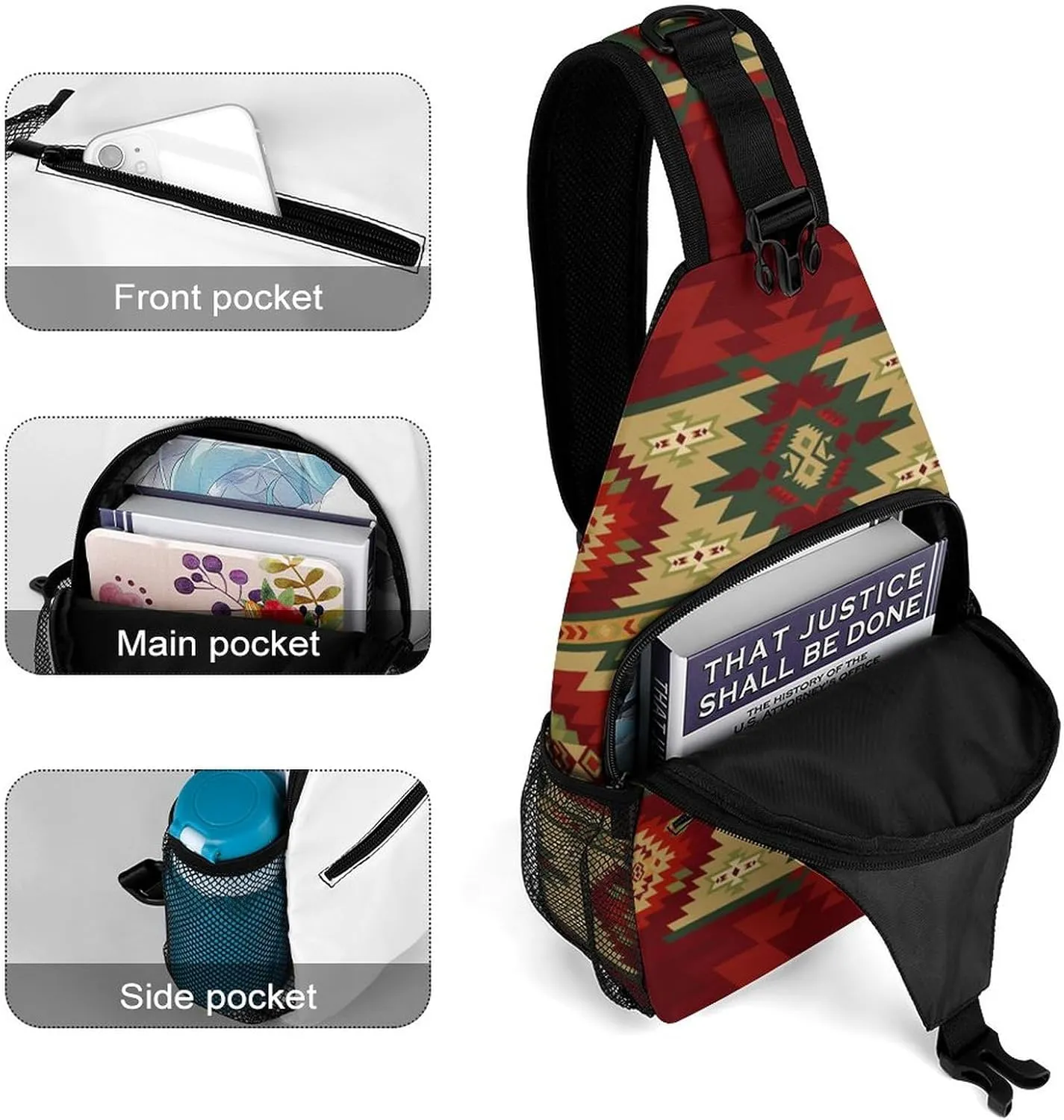 Womens Shoulder Chest Sling Bags Compatible with Tribal Ethnic Aztec Native American Decor Backpacks Fashion Casual Pack Crossbody Bags Daypack Multipurpose for Travel Outdoors Running