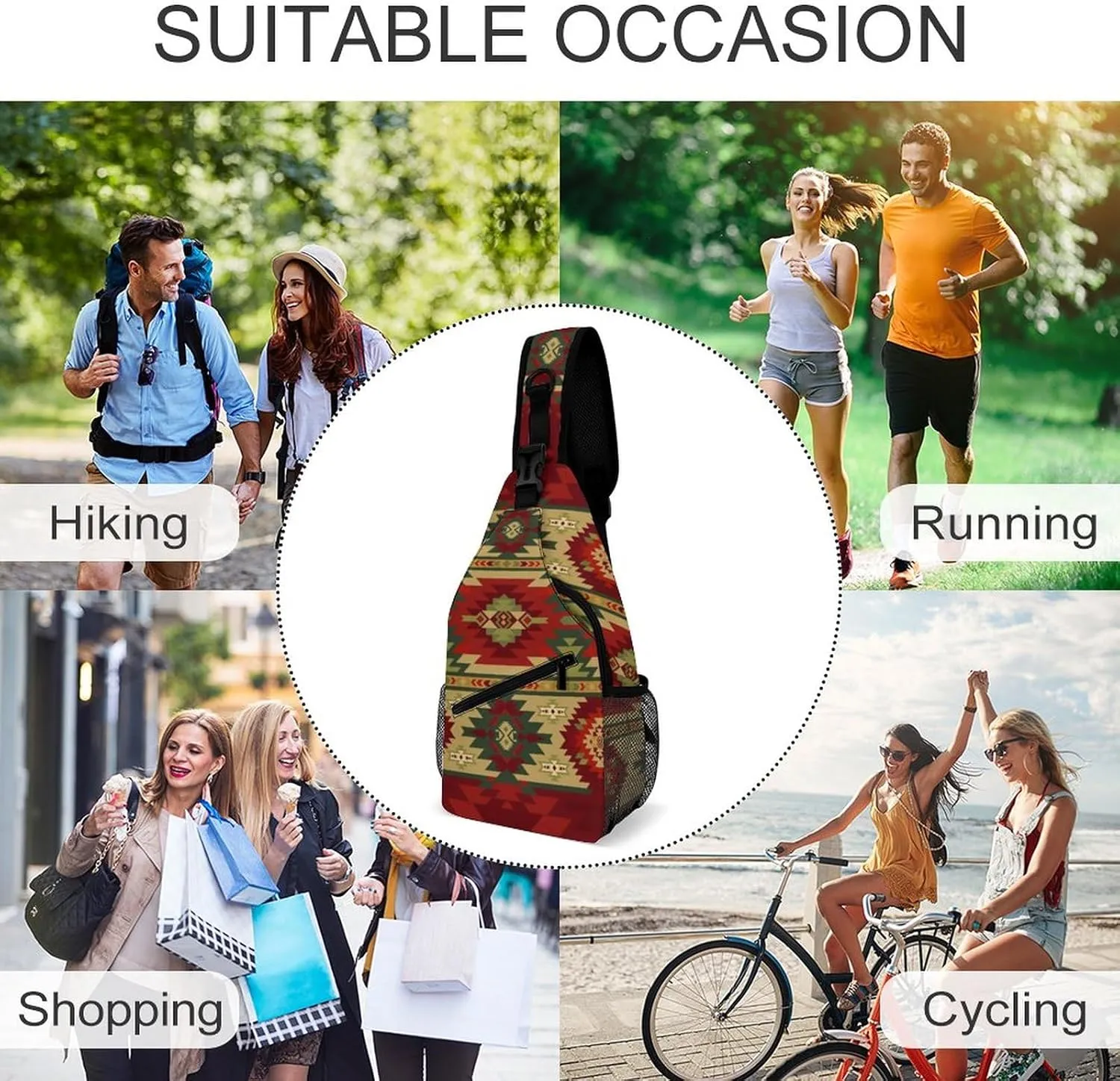 Womens Shoulder Chest Sling Bags Compatible with Tribal Ethnic Aztec Native American Decor Backpacks Fashion Casual Pack Crossbody Bags Daypack Multipurpose for Travel Outdoors Running