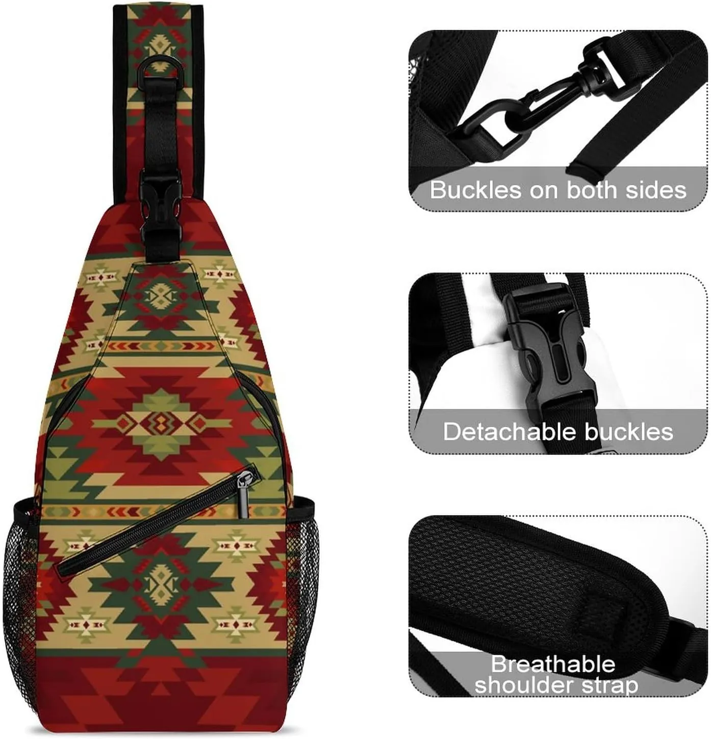 Womens Shoulder Chest Sling Bags Compatible with Tribal Ethnic Aztec Native American Decor Backpacks Fashion Casual Pack Crossbody Bags Daypack Multipurpose for Travel Outdoors Running